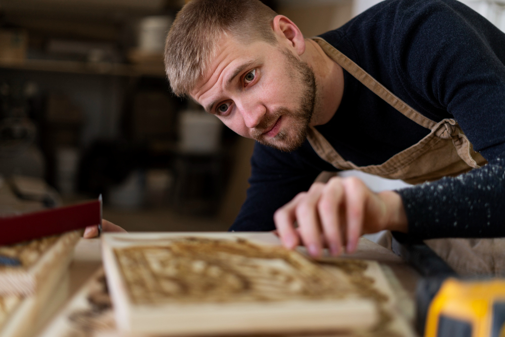 Holzarbeiter arbeitet an einem Projekt